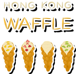 Illustration on theme big kit different types cone waffle with bubbles for dessert biscuit