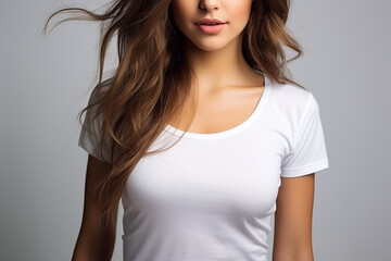 Fototapeta premium Woman in White Tshirt Mockup created with Generative AI