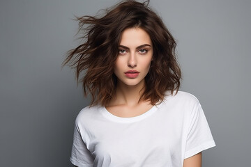 Fototapeta premium Woman in White Tshirt Mockup created with Generative AI