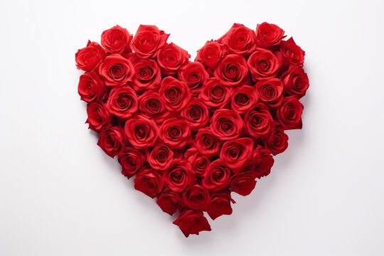 Red heart made from red roses Isolated white background