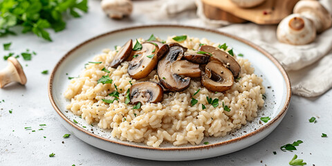 plate of risotto with mushrooms