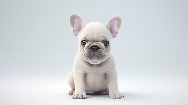 3d cartoon  french bulldog puppy on white background
