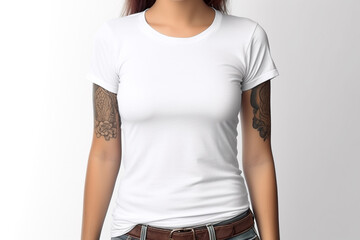 Obraz premium Woman in White Tshirt Mockup created with Generative AI