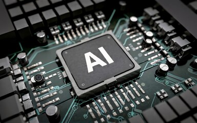 Fototapeta premium Artificial intelligence micro chip with text 