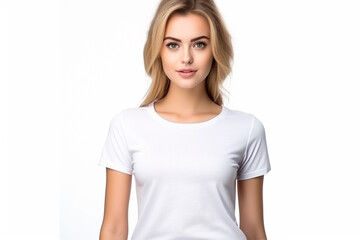 Fototapeta premium Woman in White Tshirt Mockup created with Generative AI
