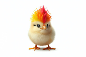 full body chicken with a color mohawk on his head on a white background. ai generative