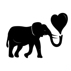 Silhouette of an elephant with a heart symbol.