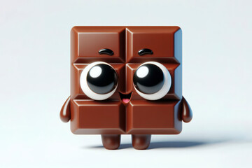 little cute happy chocolate 3d character with bulging eyes on solid a white background. ai generative