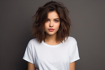 Fototapeta premium Woman in White Tshirt Mockup created with Generative AI