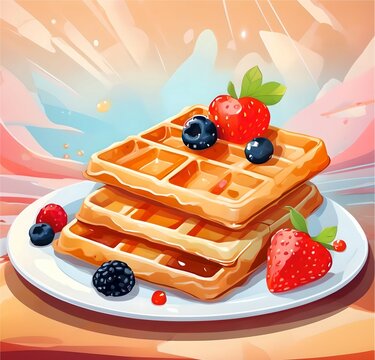 waffles decorated with honey and berries