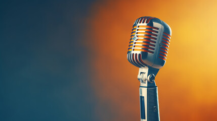 Retro style microphone against orange background
