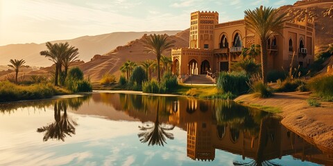 Arabian luxury palace in the desert - obrazy, fototapety, plakaty