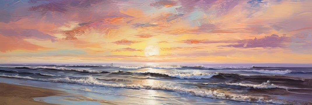 painting of a beautiful beach at sunset , generated by AI