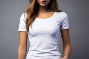 Fototapeta premium Woman in White Tshirt Mockup created with Generative AI