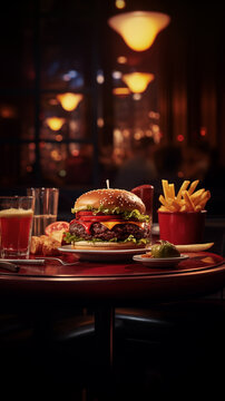 beef burger in an restaurant