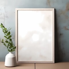 Mockup frame, home interior with plant, white background