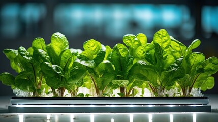 greens are grown hydroponically, using modern technologies, hydroponic system for vegetables on a light background, growing garden hydroponic agricultural plants on water without soil - obrazy, fototapety, plakaty