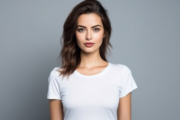 Obraz premium Woman in White Tshirt Mockup created with Generative AI