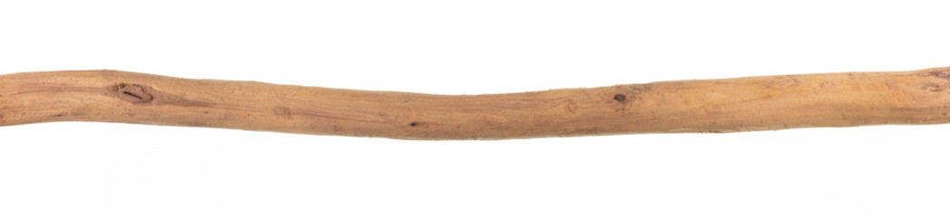 rough long hardwood wooden stick isolated on white background