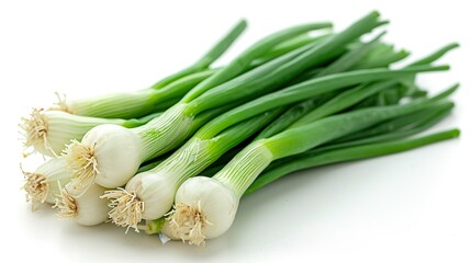 fresh green onions isolated on white background