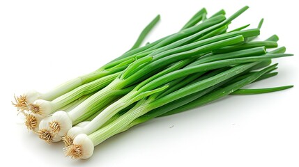 fresh green onions isolated on white background