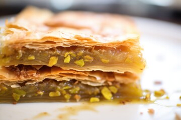 flaky baklava close-up with visible layers