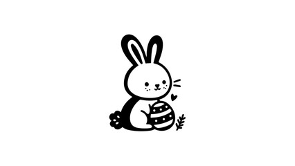 easter bunny rabbit. Easter bunny illustration. Black and white easter bunny illustration with easter eggs. simple cartoon bunny in celebration for easter with no fill
