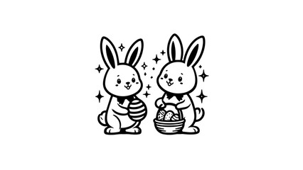 easter bunny rabbit. Easter bunny illustration. Black and white easter bunny illustration with easter eggs. simple cartoon bunny in celebration for easter with no fill