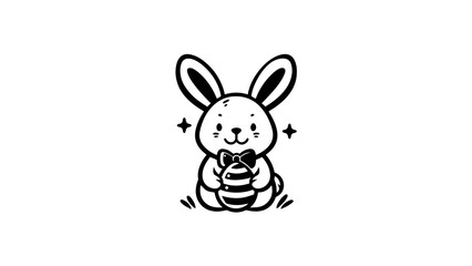 illustration of a rabbit. Easter bunny illustration. Black and white easter bunny illustration with easter eggs. simple cartoon bunny in celebration for easter with no fill
