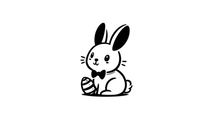 illustration of a bunny. Easter bunny illustration. Black and white easter bunny illustration with easter eggs. simple cartoon bunny in celebration for easter with no fill