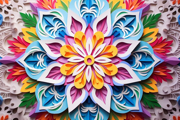 Banner consisting from traditional species mandala in flowers, Ai generated - obrazy, fototapety, plakaty