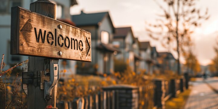 Sign Welcome Home And New Houses On The Background