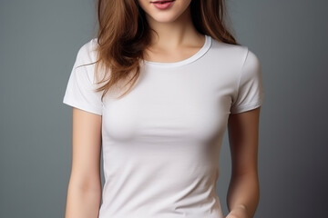 Obraz premium Woman in White Tshirt Mockup created with Generative AI