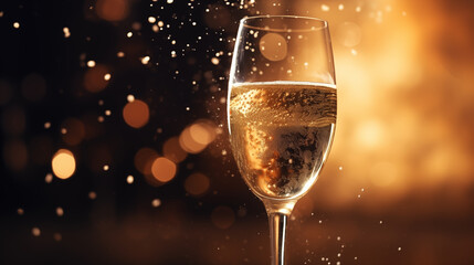 Coupe de champagne, c&eacute;l&eacute;bration et f&ecirc;te. Ambiance festive, nouvel an, anniversaire. Pour conception et cr&eacute;ation graphique.	
