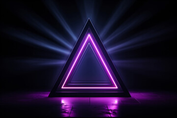Purple Neon Triangle 3D Podium Dark Background Modern Technology Product Display Mockup