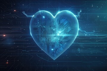 The Symbolic Connection Of Love: A Digital Blue Heart Infused With A Cpu Design. Сoncept Nature's Beauty: Capturing The Serenity Of Landscapes And Wildlife