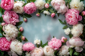 Floral Frame With Peonies And Roses Perfect For Weddings Or Celebrations. Сoncept Wedding Centerpieces, Rose Bouquets, Floral Crowns, Garden Party Decor, Blooming Backdrops