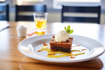 brownie with a scoop of vanilla ice cream