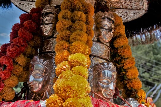 Gods in palanquins, Mega Festival, Dussehra Festivals, Dhalpur Ground, Kullu, Himachal Pradesh, India, Asia
