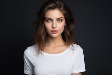 Fototapeta premium Woman in White Tshirt Mockup created with Generative AI