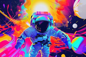 Captivating Pop Art Exhibition Unveils Astronaut's Extraordinary Journey In An Unimaginable Celestial Terrain. Сoncept Pop Art Exhibition, Astronaut's Journey, Celestial Terrain, Captivating Unveiling