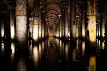 ISTANBUL, TURKEY - JANUARY 9, 2024: Basilica Cistern of Istanbul, the largest ancient cistern of...