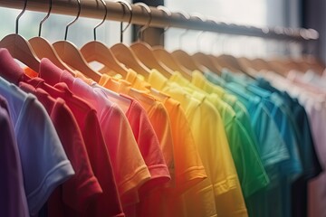 colorful clothes on hangers - obrazy, fototapety, plakaty