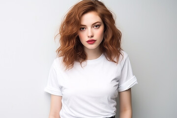 Obraz premium Woman in White Tshirt Mockup created with Generative AI