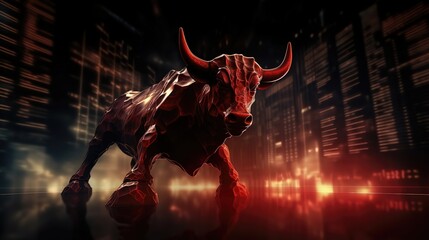 big giant fierce bull with Stock Market with light background, Bullish position, Generative Ai