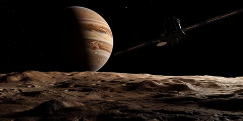 Fototapeten space probe exploring Jupiters moon © xartproduction