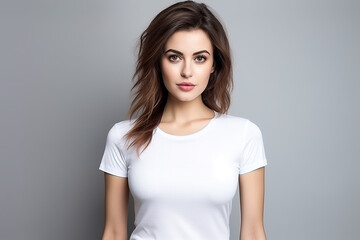 Obraz premium Woman in White Tshirt Mockup created with Generative AI