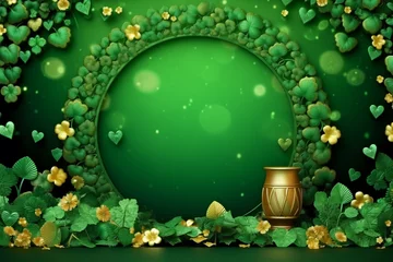 Foto op Canvas Banner consisting from traditional species shamrock in leaves for celebration holiday st Patrick's day, Ai generated © oleg525