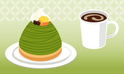 抹茶のモンブランとコーヒー