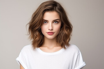 Fototapeta premium Woman in White Tshirt Mockup created with Generative AI